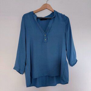 Zara Basic Blue Long Sleeve Blouse V-Neck Tunic Women’s XS